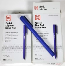 Lot of 24 TRU RED Quick Dry Gel Pens - 12 Med Point 12 Fine Point - BLUE