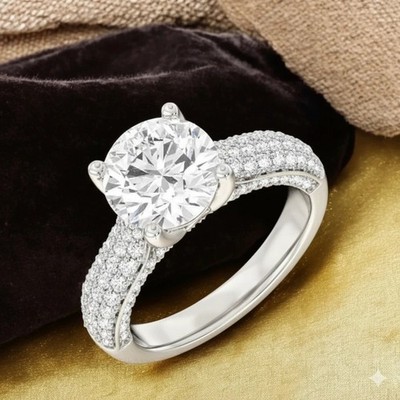18k White Gold IGI Certified Lab Grown 3.00 Ct Round Cut Diamond Wedding Ring