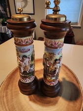 VINTAGE VICTORIAN STYLE CERAMIC  WOOD SALT  PEPPERCORN HAND MILL GRINDER