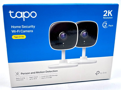TP-Link Tapo C110 Home Security WiFi Camera: 2 Pack 2K Resolution - White