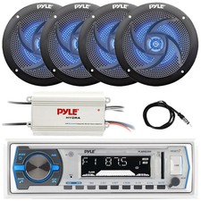Pyle PLMRB29W Single DIN Receiver, 4x 5.25" 180W Blue LED Speakers, Amplifier