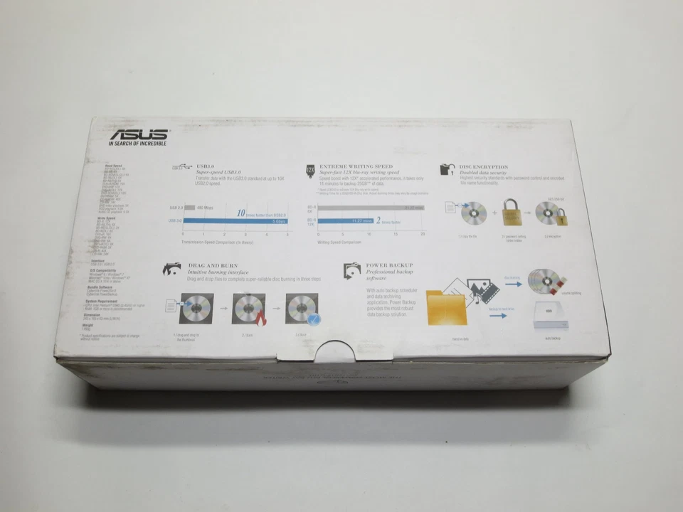 Внешнее устройство записи Blu-Ray ASUS USB 12x для Apple Mac Windows, BW-12D1S-U - Изображение 2 из 4