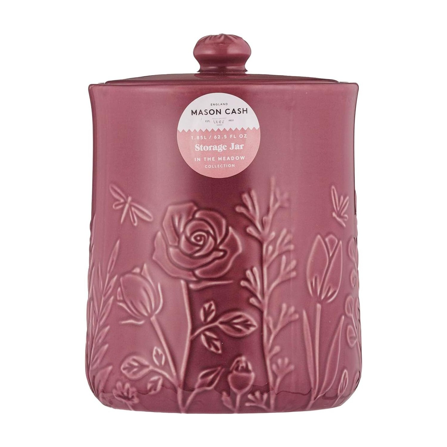 Large Storage Jar Airtight Lid In The Meadow Stoneware Floral Embossed 1.85L