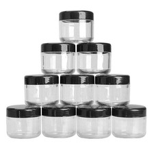 18 Pack 3oz Clear Plastic Jars with Black Lids - Leak Proof Cosmetic Containers