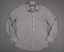 Vintage Dolce Gabbana Shirt Mens 17 43 Slim Fit Gray Striped Cotton Silk Italy