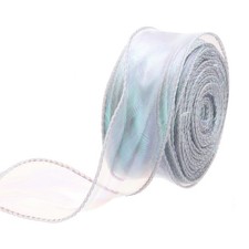 1.5 Inch 25 Yard Sheer Organza Ribbon Shimmer Chiffon Tulle Ribbons Silver
