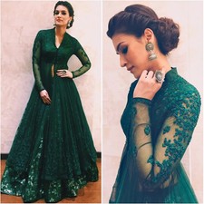 Elegant Hunter Green A-Line Prom Dresses Long Sleeves Lace Applique Evening Gown