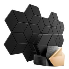 12 Pack Black Self-Adhesive Acoustic Panels - 12" x 10" x Y-Cut Hexagon