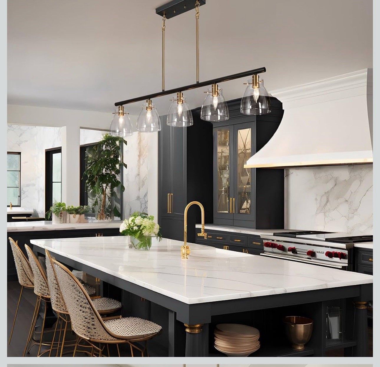 GEPOW 38” KITCHEN ISLAND LIGHTING LIGHTING, BLACK AND GOLD LINEAR CHANDELIER