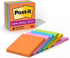 Post-it Super Sticky Notes, 3x3 in, 6 Pads, 2X The Sticking Power, Energy Boost