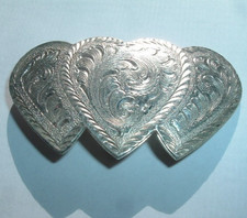 SOLID STERLING SILVER ETCHED HEARTS 2.5" HAIR BARRETTE NEW