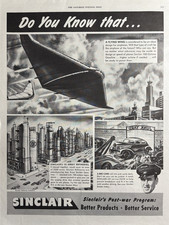 Sinclair Gasoline Refining Co Post War Program WWII Better Products VTG Ad 1945