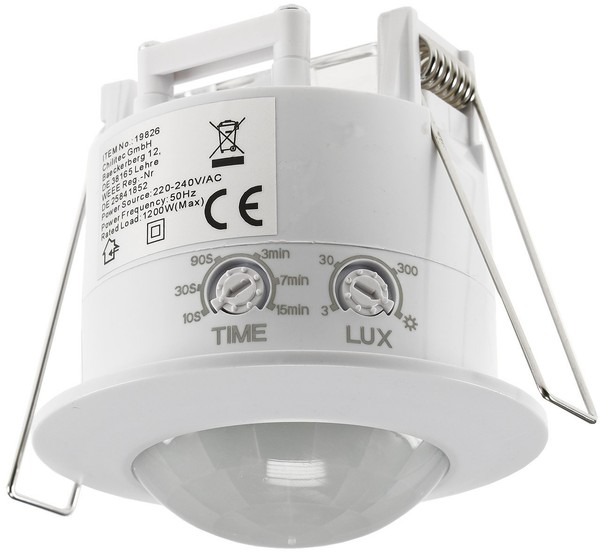 Decken Einbau Bewegungsmelder 360° PIR Sensor, LED Geeignet, 6M Detektion, Weiß-image