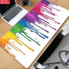 XXL Mouse Pad with a 2D Flat Rainbow Paint Drips Design, Ideal for Gaming, Off