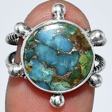 Blue Turquoise In Green Mohave - USA 925 Sterling Silver Ring s.7 Jewelry R-1268