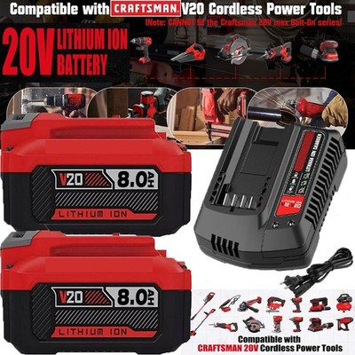 8.0Ah 20V For Craftsman V20 20 Volt MAX Li-ion Battery CMCB204 CMCB202 / Charger