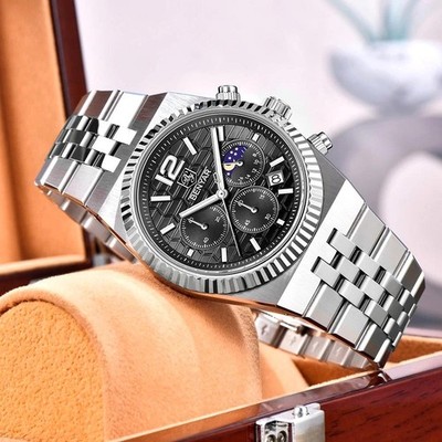 40MM BENYAR Luxury Quartz Watch Mens 30M Waterproof Stainless Steel Luminous NEW