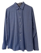 Ted Baker London Men  s Button Down Shirt Sz 4/US L Blue Geometric Long Sleeve