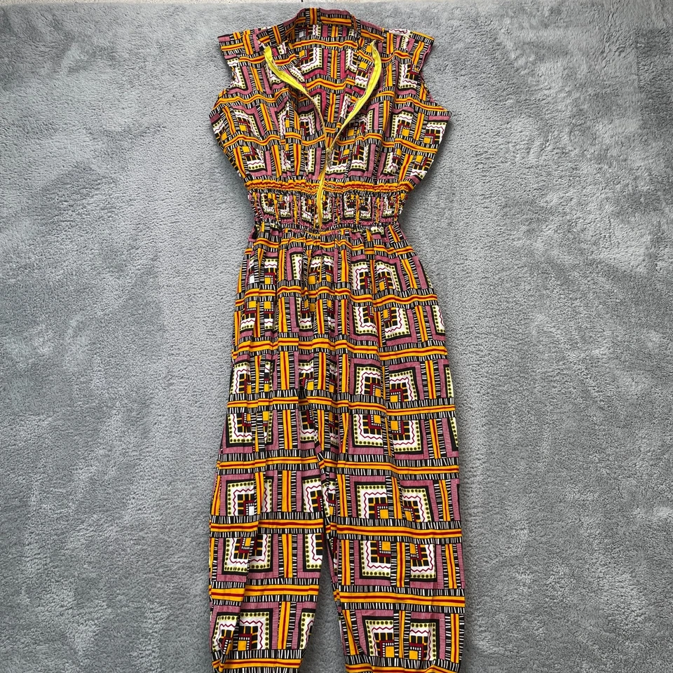 Африканский комбинезон женщин M желтый комбинезон комбинезон без рукавов эластичный пояс богемное - Изображение 2 из 4