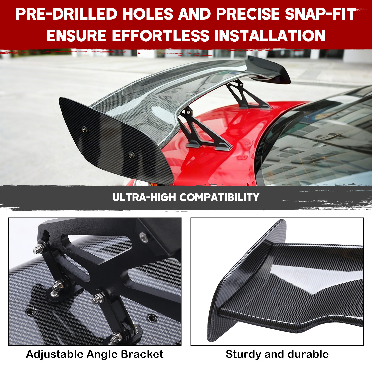 47" Fiber Rear Trunk Spoiler Wing Adjustable GT-Style For Acura NSX Coupe M