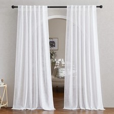 White Linen Sheer Curtains 84in Rod Pocket Back Tab 52W Set of 2