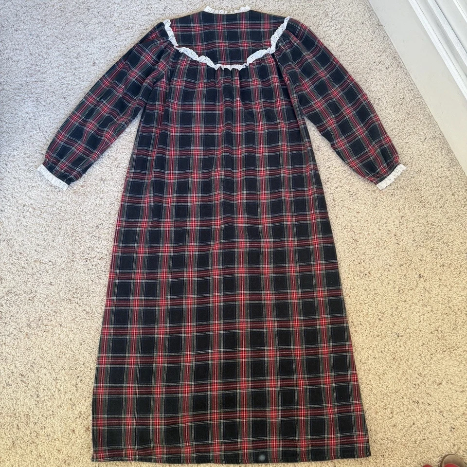 Camisón para mujer Lanz of Salzburg vintage de franela a cuadros roja de algodón, talla pequeña Foto 3 de 4