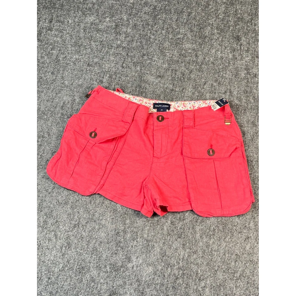 Ralph Lauren Corto Mujer Pequeño Mezcla de Lino Coral Rosa Carga Floral 313138274 Nuevo Foto 3 de 4