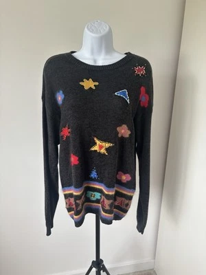 Vintage Katri Angora Star Print Pullover 80er 90er Abstrakt Y2K Oversized Grunge XS - Bild 1 von 4