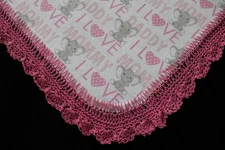 Receiving Blanket Hand Crochet Edge New Baby Shower Gift Girl's LOVE MOM & DAD!