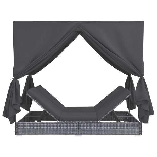 Outdoor Lounge Bed with Curtains Poly Rattan Grey eBay