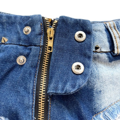 Mini Short Jeans Hot Pants Damen Low Rise Denim Shorts Reißverschluss Ripped Raw Hem - Bild 10 von 11