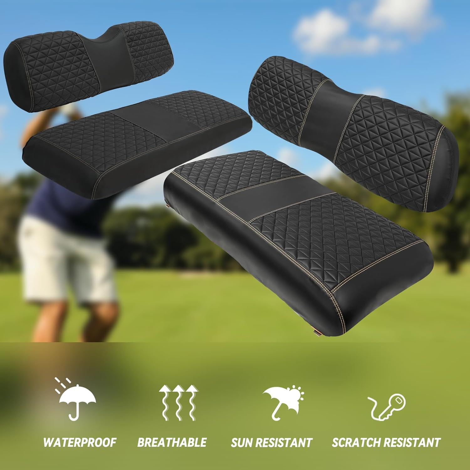 Golf Cart Front and Rear Seat Covers for EZGO TXT/RXV/Club Car DS/Precedent