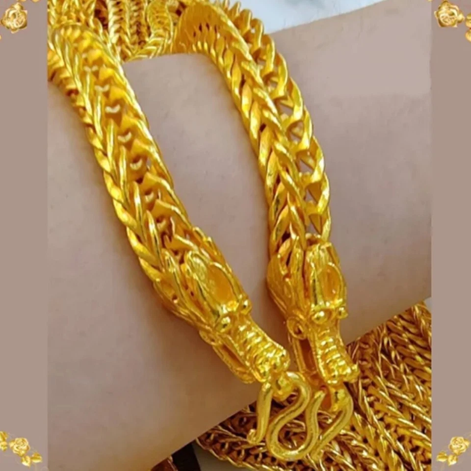 Collar 24K Cadena Joyería TAILANDÉS BAHT AMARILLO GP ORO AMULETO SUPER BIG DRAGON 26" Foto 2 de 4