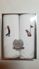 NIB ROYAL COUNTRY GOLF: White Men Handkerchief with Golfer with His Golf Clubs