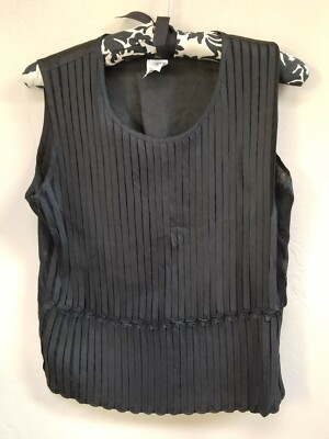 Ika Womens Linen Pleated Front Sleeveless Top Blouse Size 10 Black Casual Lined