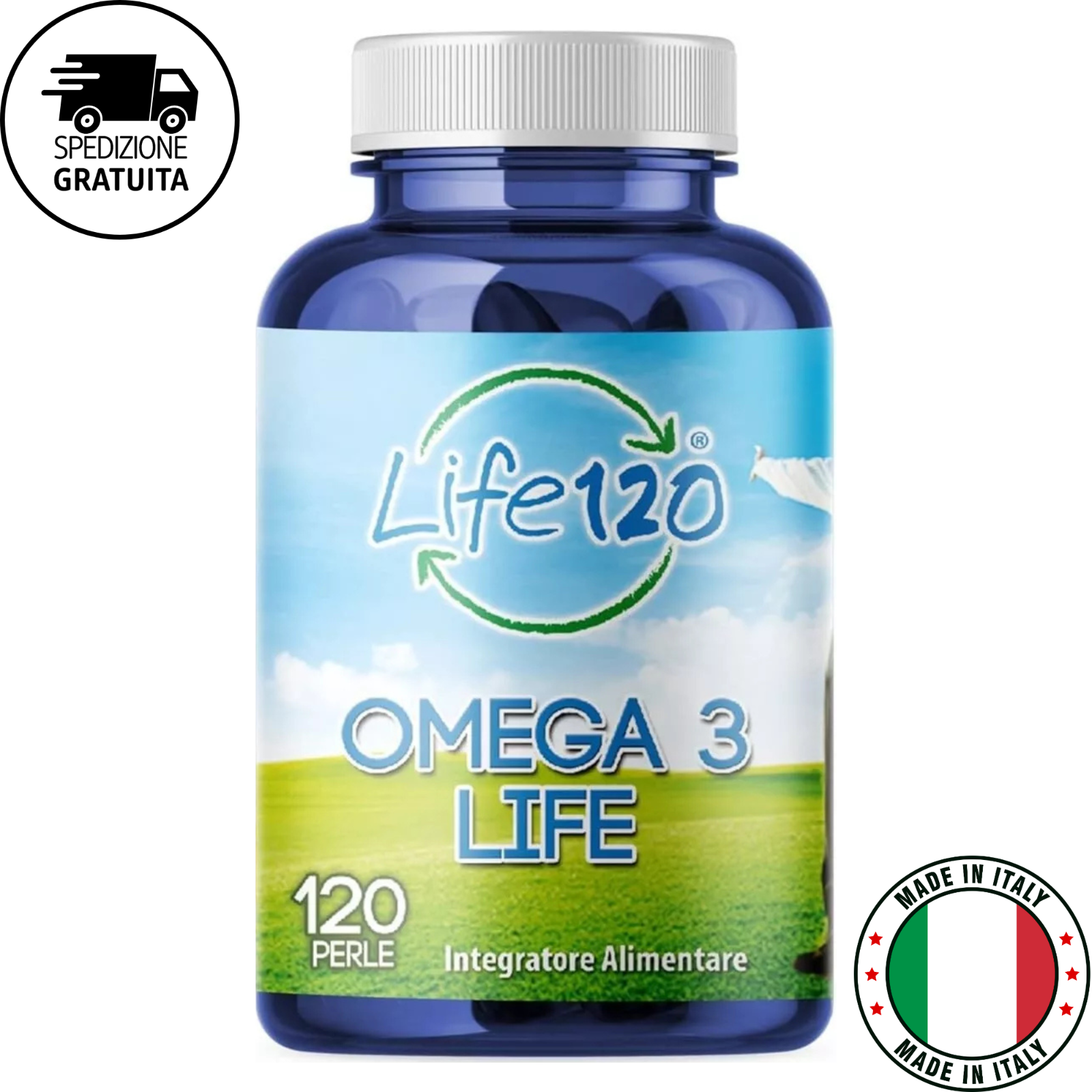 Life 120 | Omega 3 integratore alimentare con olio di pesce, omega 3 | 120 Perle