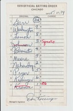 5-11-79 Chicago White Sox Game Used Umpire Lineup Card - Don Kessinger