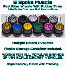 5 SPOKE MUSCLE Real Rider Wheels Rubber Tires For 1/64 Scale Hot Other