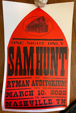 SAM HUNT 3/10/2023 RYMAN AUDITORIUM HATCH SHOW PRINT POSTER NASHVILLE, TN 14X20