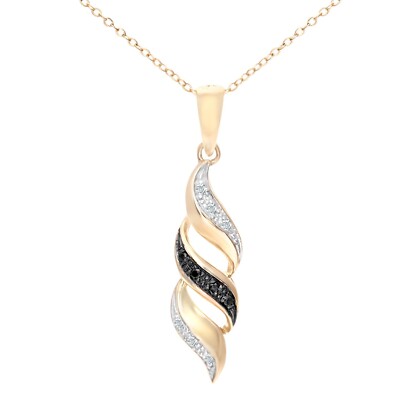 Halskette mit gedrehtem Diamant-Anhänger 9 kt Gelbgold und schwarzen Diamanten von Naava