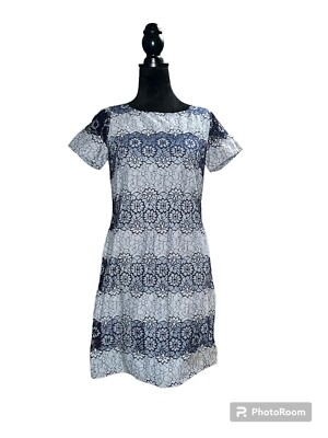 London Times Sz Light Blue Navy Gray Multi Lace Overlay Sheath