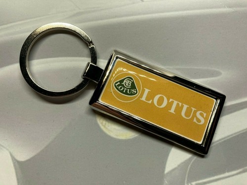 Oblong Chrome with Printed Lotus Black Leather Key Ring Elise Exige