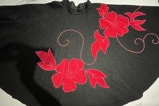 VTG 50s Wool Felt Circle Skirt SERVAL Metal Zipper Floral Appliqu 28 Waist