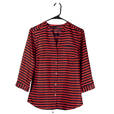 The Limited Blouse Red Navy Blue Striped Button Up Preppy Nautical Shirt Small