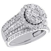 14K WeißGold Baguette Diamant BlüTen Halo Braut Set Verlobungsring 2 TCW