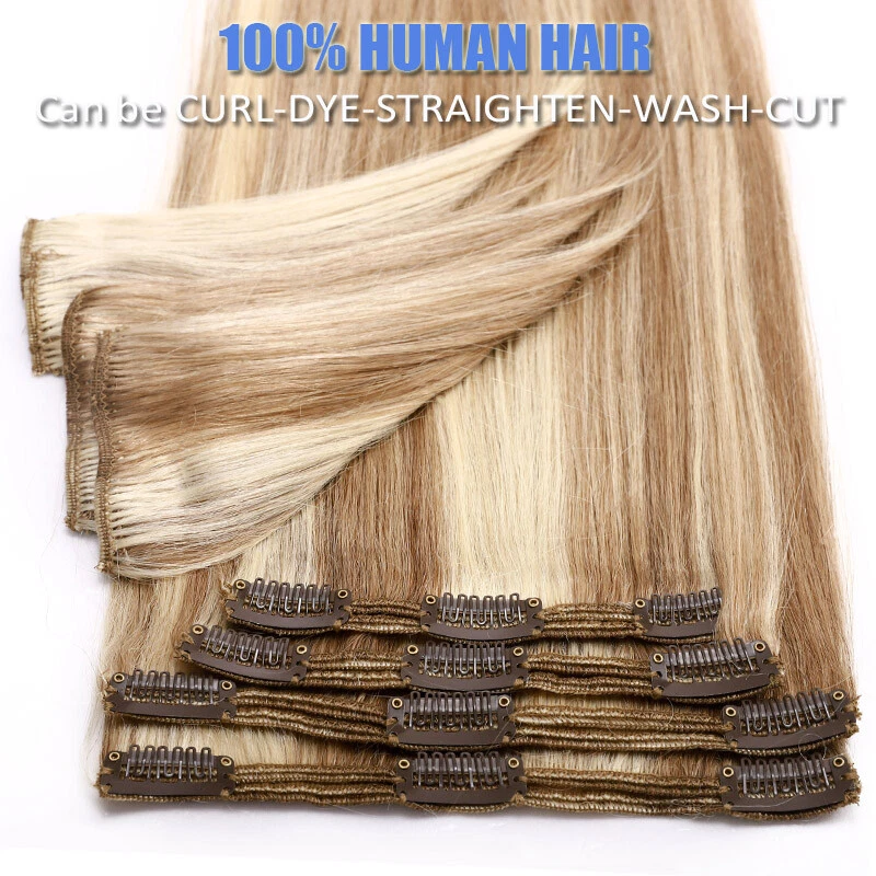 Russian Double Weft THICK Clip In Remy Human Hair Extensions Full Head Highlight - Image 2 of 4