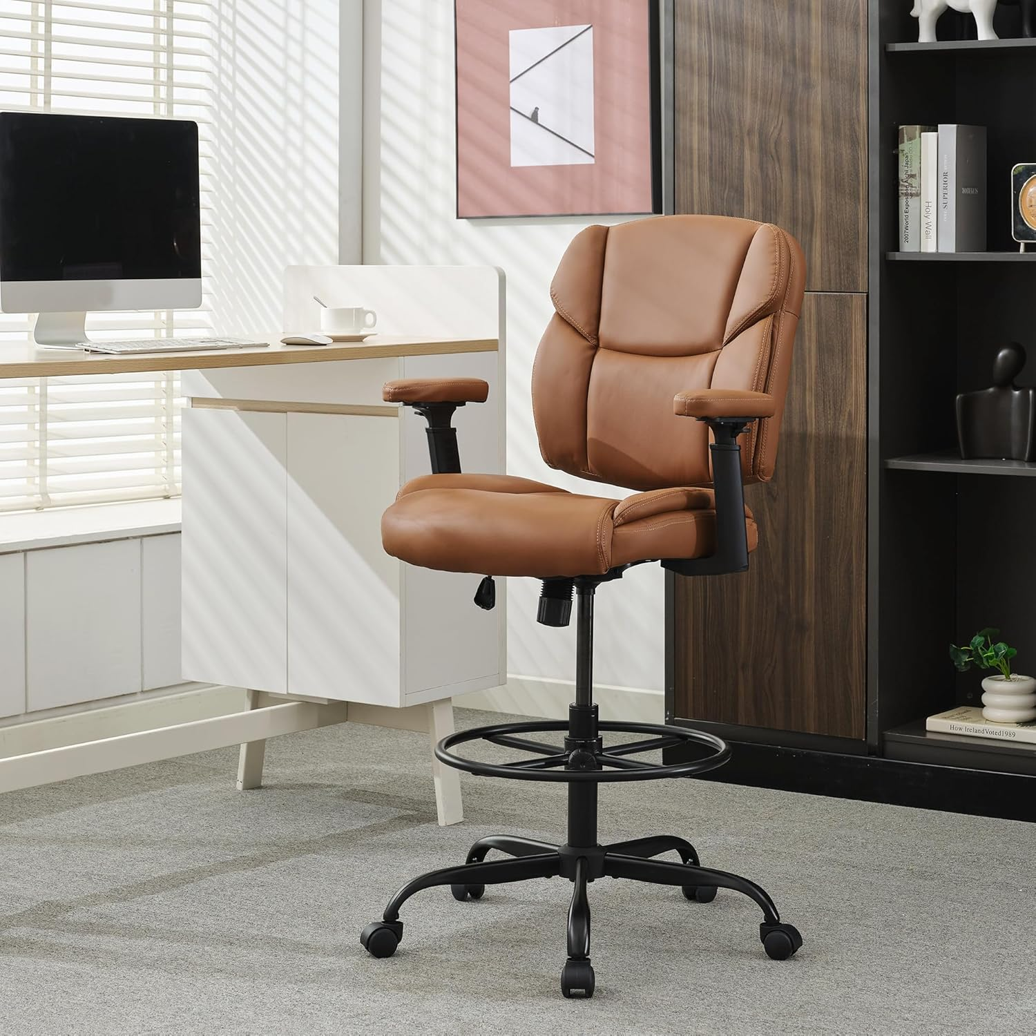 Okeysen Drafting Chair Standing Desk Chair, 500 LBS Leather Big and Tall Office-image