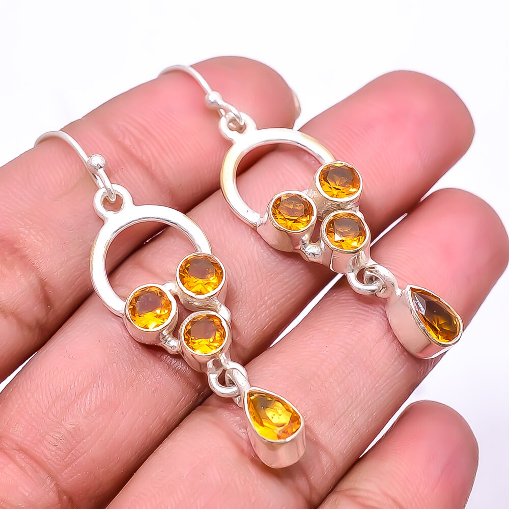 Citrine Multi Collet 925 Sterling Silver Earring 1.95