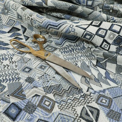 Designer afrikanischer Stamm inspiriert Patchwork Motiv Muster blau Polsterstoff
