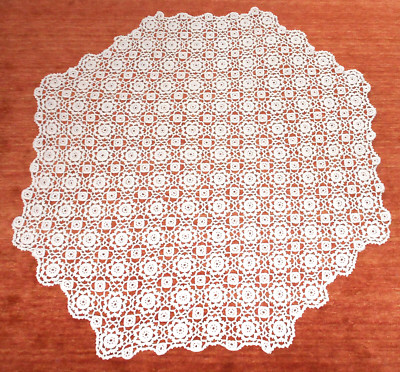 HÄKEL-TISCHDECKE RUND 135-140 cm ECRU CREME OMAS LANDHAUS COUNTRY VINTAGE CHIC